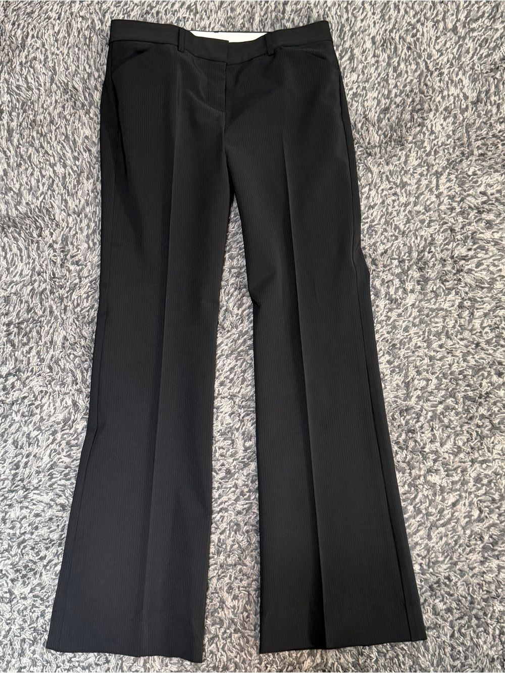 Theory Pinstripe Wide Leg Dress Pants Black Size 6 Stretch Made in USA